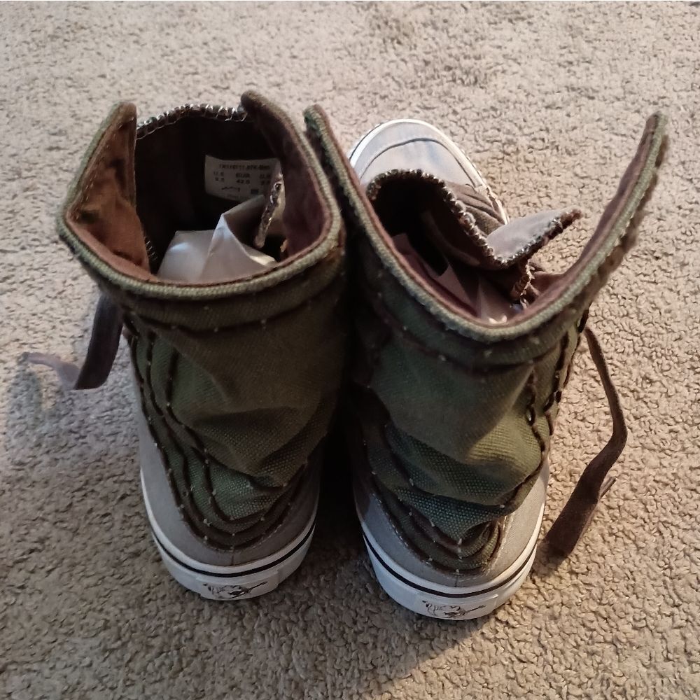 True Religion Canvas Sneakers Fold Over Gray/Army High Tops Mens Sz 9.5 PREOWNED - Picture 4 of 6